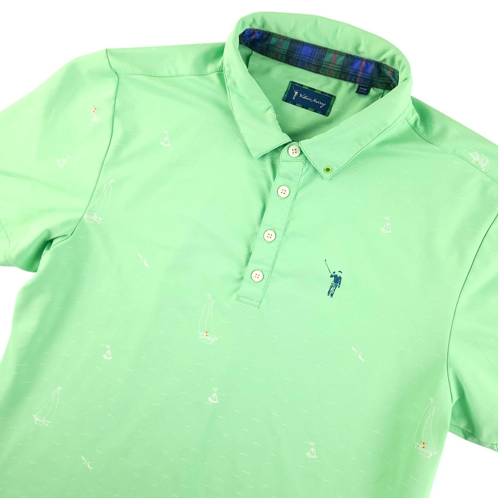 William Murray Polo Shirt‎ Mens Large Green Sailboat Golf Stretch Performance